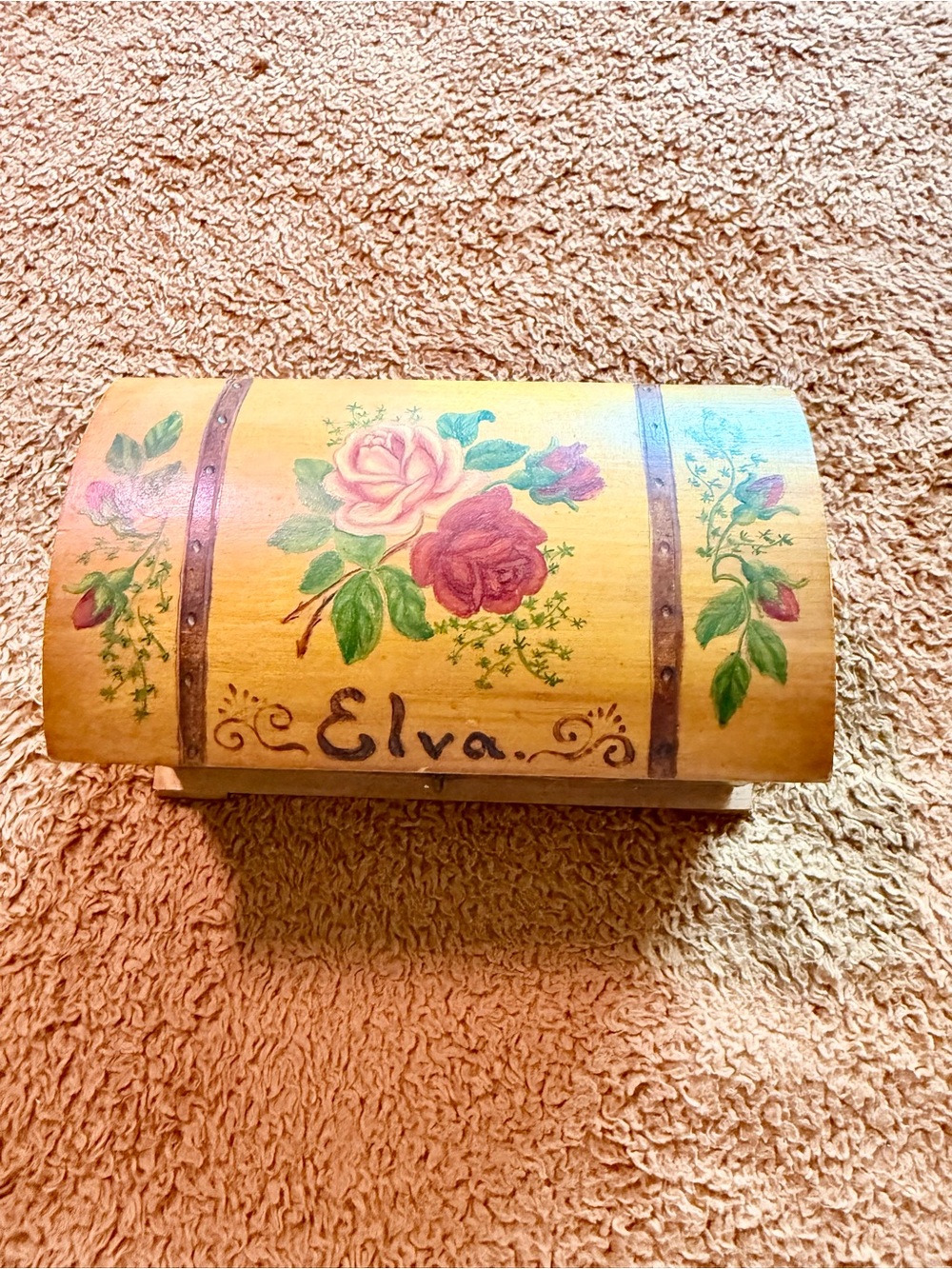 Hand-Painted Floral Wood Jewelry Box with Name
